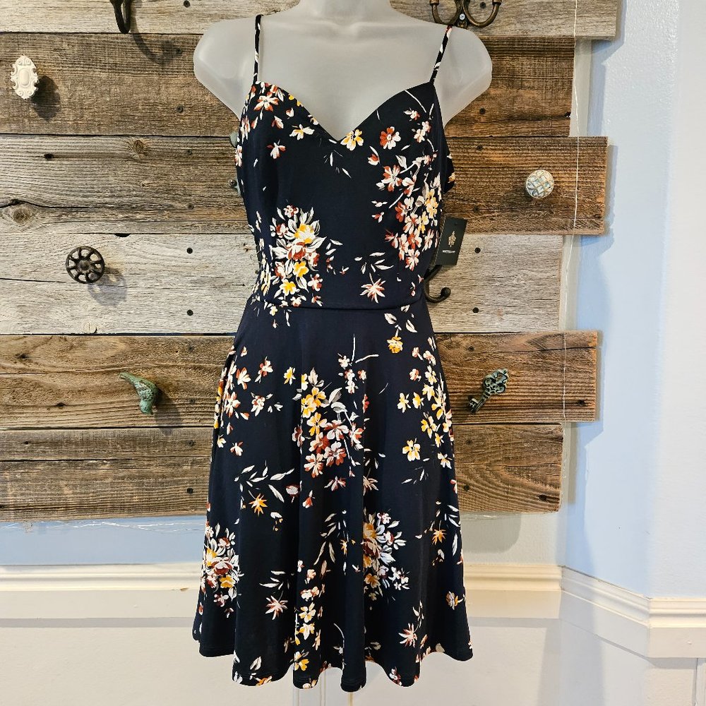 NWT Fortune + Ivy Reign Back Detail Brushed Knit Dress Size M in Navy